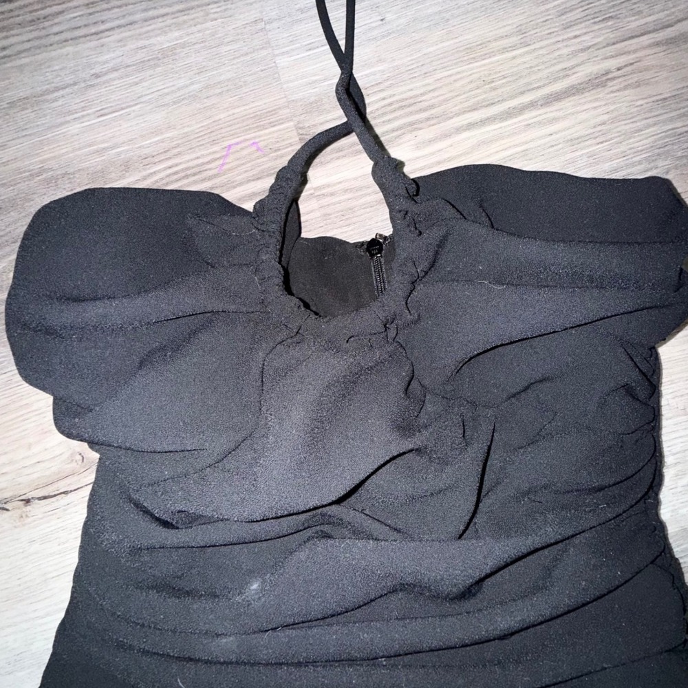 Black Ruched Halter Neck sexy Mini Dress Bodycon sz S Sexy Baddie Grunge Goth - Picture 4 of 8
